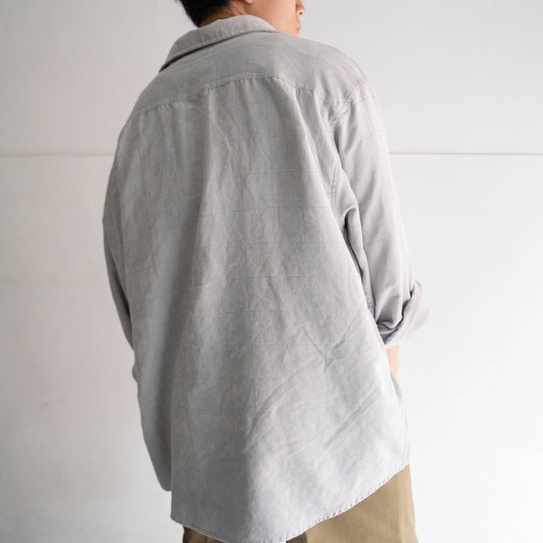 1990s light gray color all poly block check suede shirt