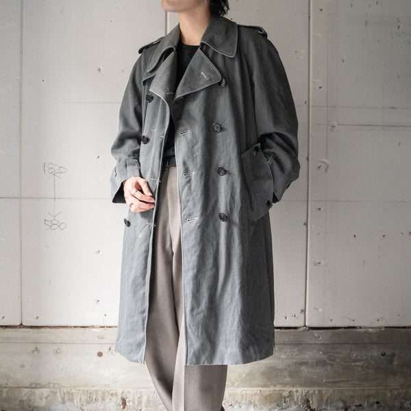 1980-90s 'Aquascutum' gray color trench coat -black dyed-