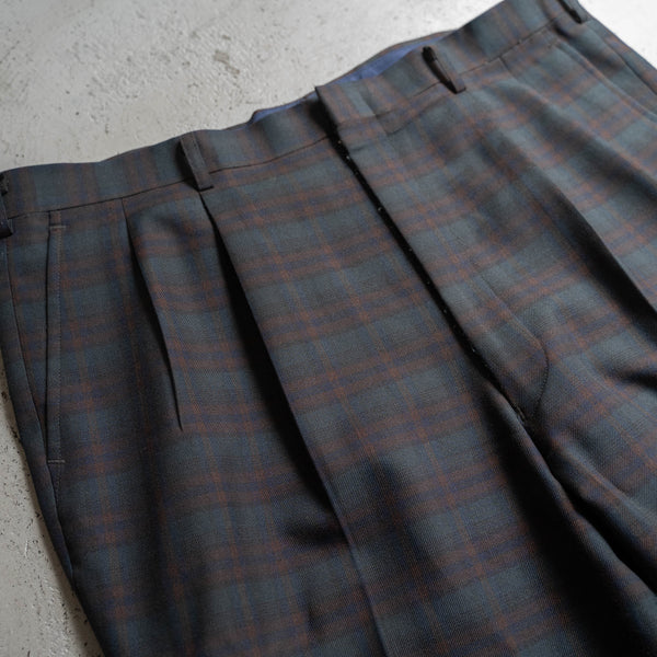 1990s Japan vintage black watch poly 100 2 tuck slacks