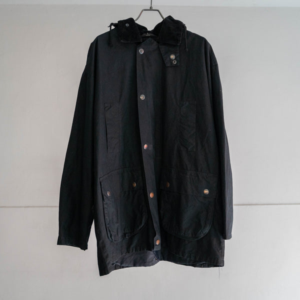 1990s black oiled cotton jacket with hoodie
