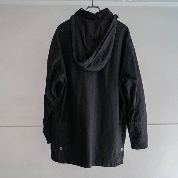 1990s black oiled cotton jacket with hoodie