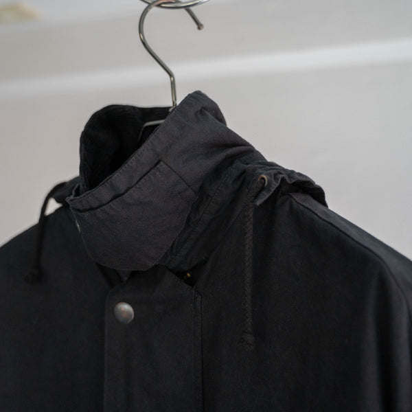 1990s black oiled cotton jacket with hoodie