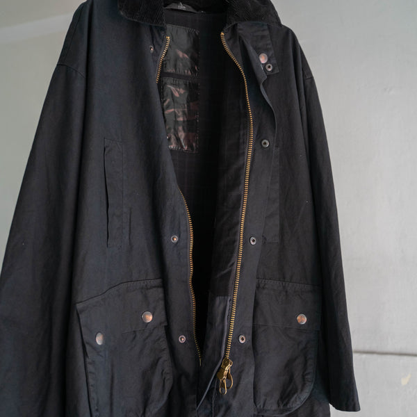 1990s black oiled cotton jacket with hoodie