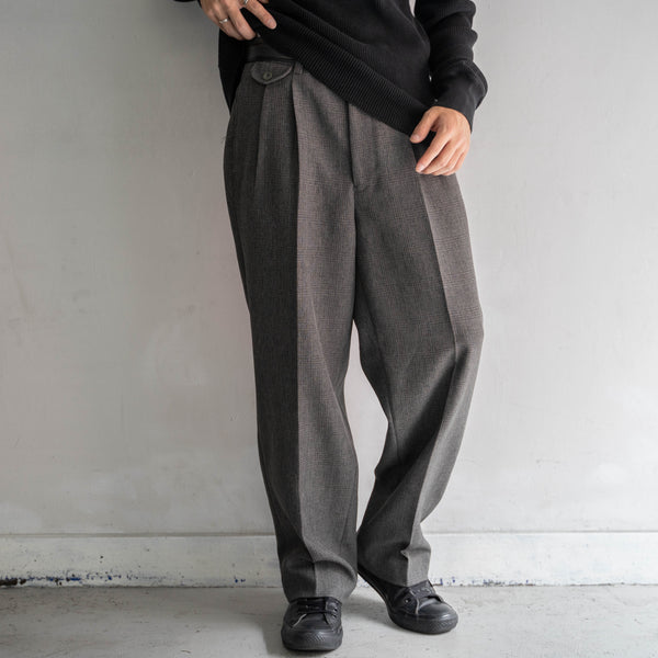 1990s Japan vintage gray green check slacks