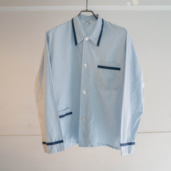 around1970s Germany light blue color pajama shirt -all-over pattern-