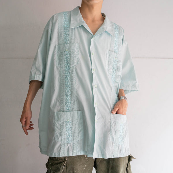 1990s mint green cuba s/s shirt -big size-