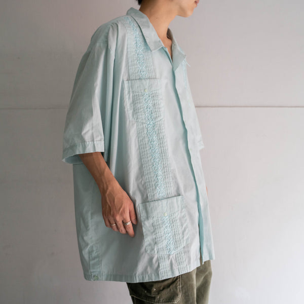 1990s mint green cuba s/s shirt -big size-