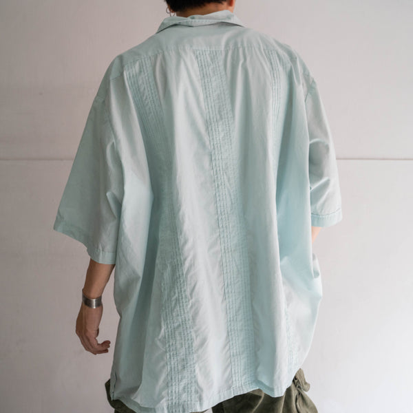 1990s mint green cuba s/s shirt -big size-