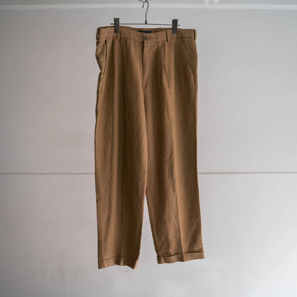 2000s brown linen × cotton wide slacks