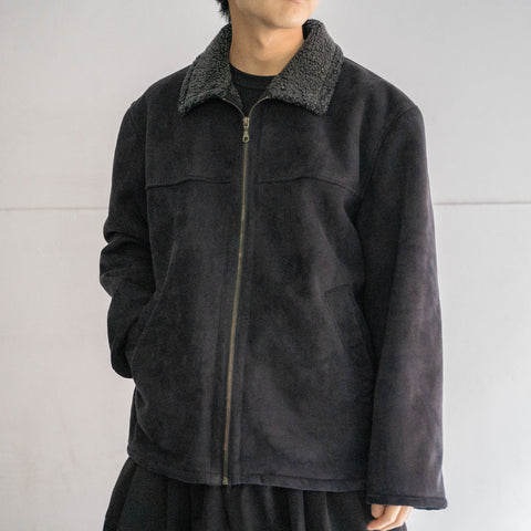 1990s black fake mouton boa blouson