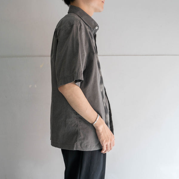 2000s gray × black line design s/s shirt -remake-