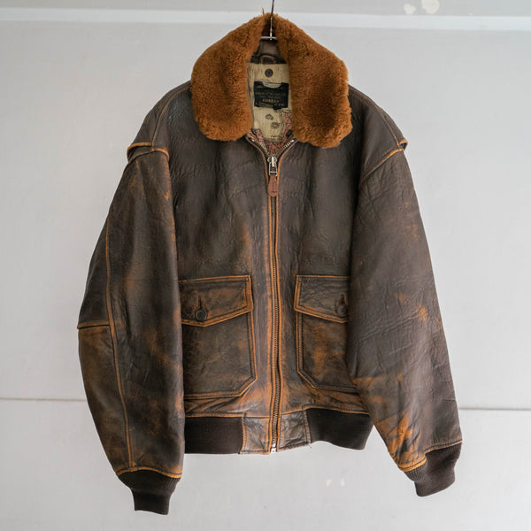 1980s AVIREX faded brown leather jacket -G-1 sampling-