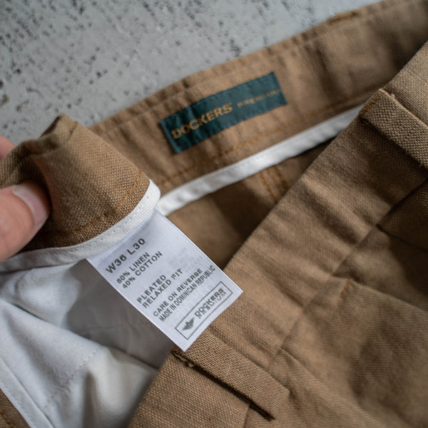 2000s brown linen × cotton wide slacks