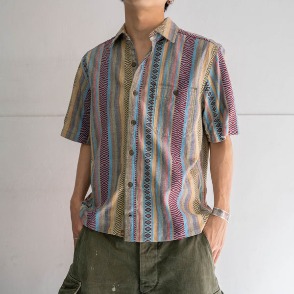 1990s multi-color ethnic pattern s/s shirt -remake-