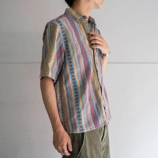 1990s multi-color ethnic pattern s/s shirt -remake-