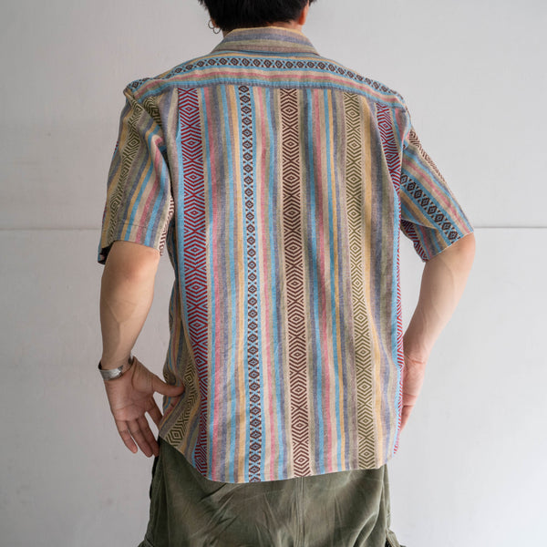 1990s multi-color ethnic pattern s/s shirt -remake-
