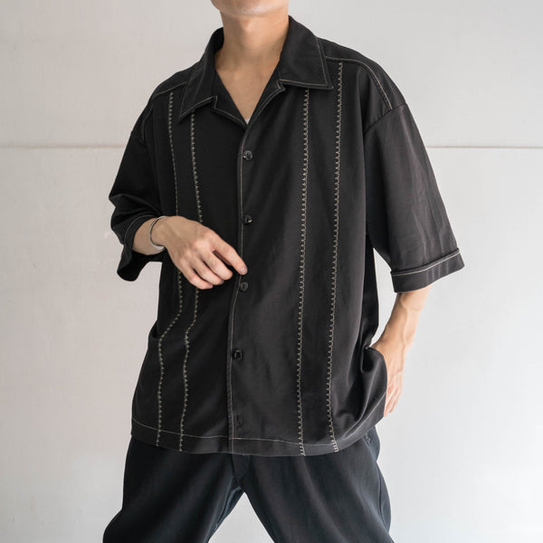 1990s black line design s/s shirt -remake-