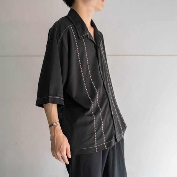 1990s black line design s/s shirt -remake-