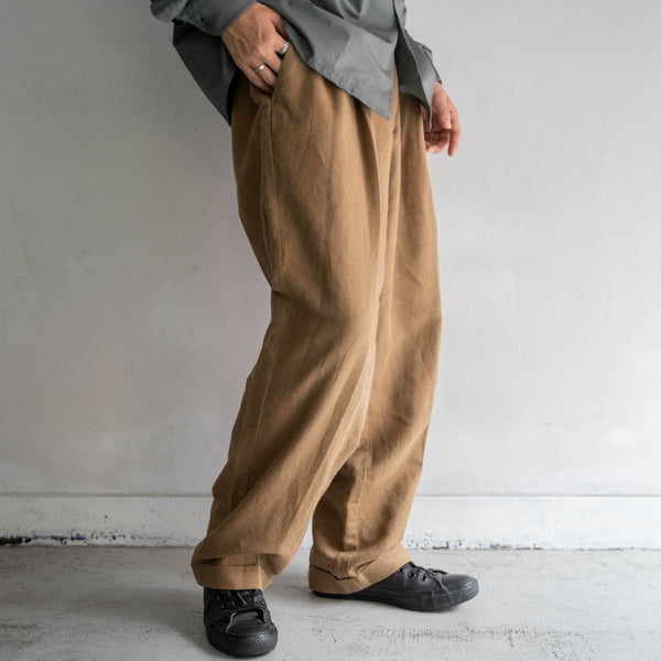 2000s brown linen × cotton wide slacks