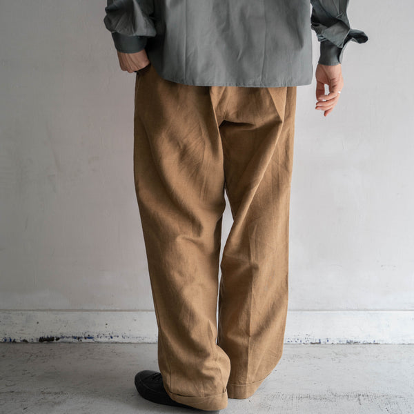 2000s brown linen × cotton wide slacks