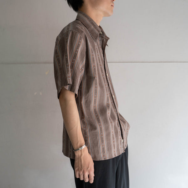 1980-90s brown ethnic pattern s/s shirt -remake-