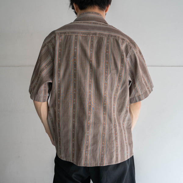 1980-90s brown ethnic pattern s/s shirt -remake-