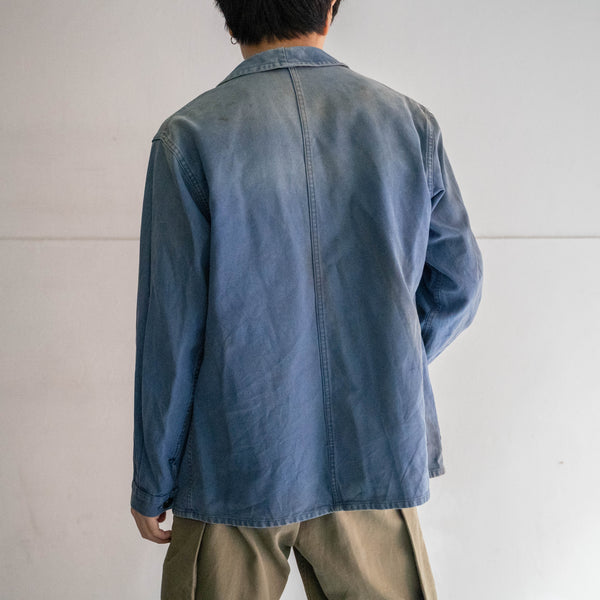 1950s France blue cotton twill work jacket 'back sun fade'
