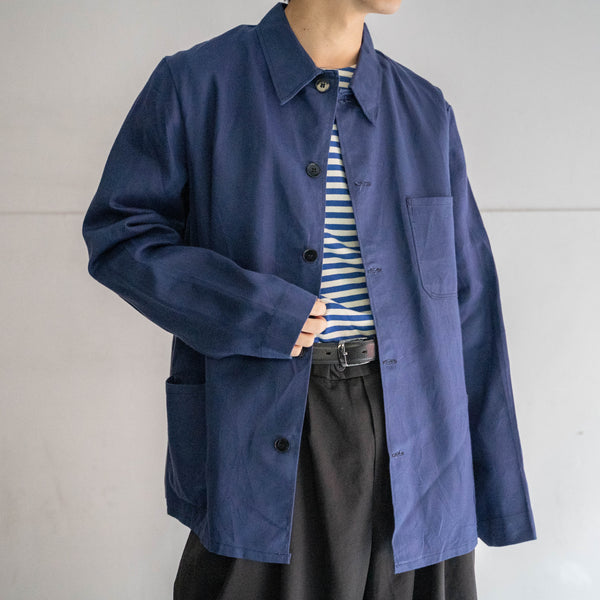around 1960s France navy cotton twill work jacket 'dead stock' -1