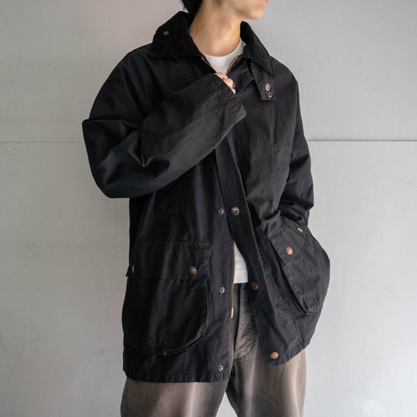 1990s black oiled cotton jacket with hoodie