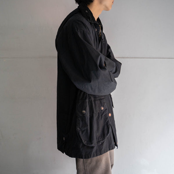 1990s black oiled cotton jacket with hoodie