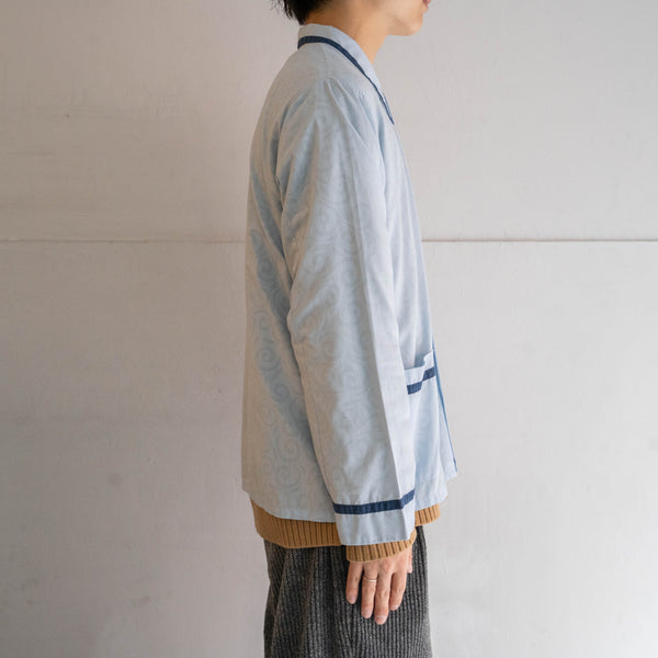 around1970s Germany light blue color pajama shirt -all-over pattern-