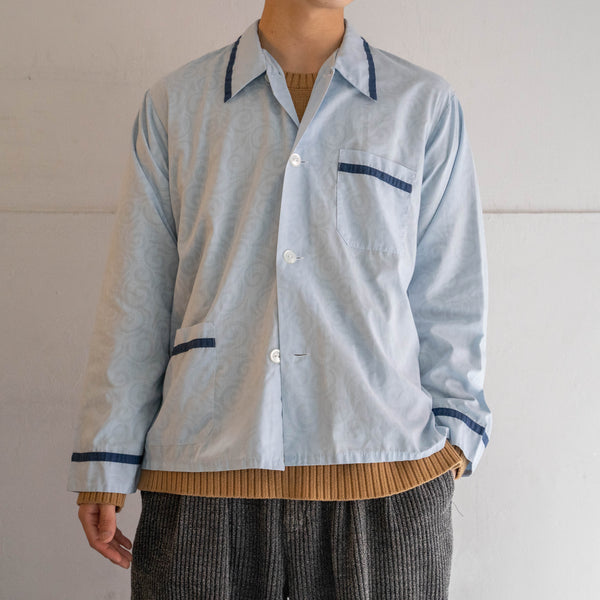 around1970s Germany light blue color pajama shirt -all-over pattern-