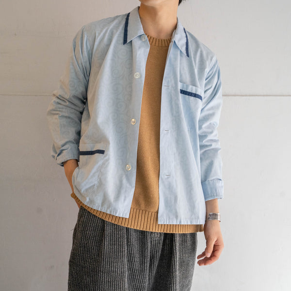 around1970s Germany light blue color pajama shirt -all-over pattern-