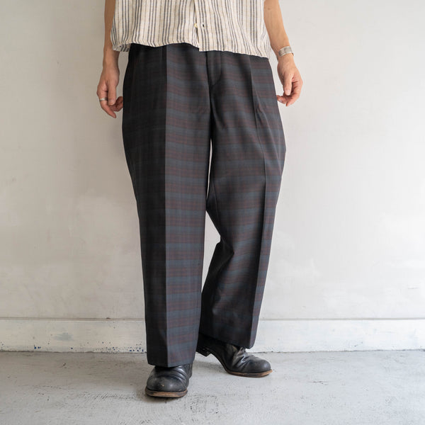 1990s Japan vintage black watch poly 100 2 tuck slacks