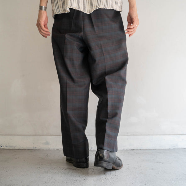 1990s Japan vintage black watch poly 100 2 tuck slacks