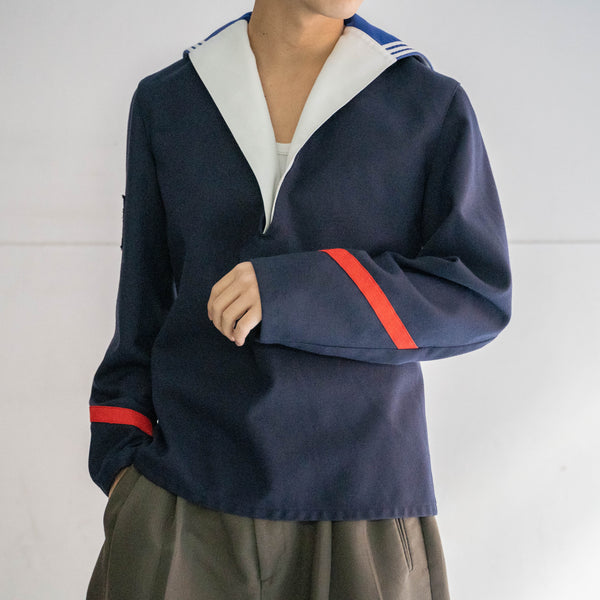 1980-90s French military navy sailor smock -with blue collar-