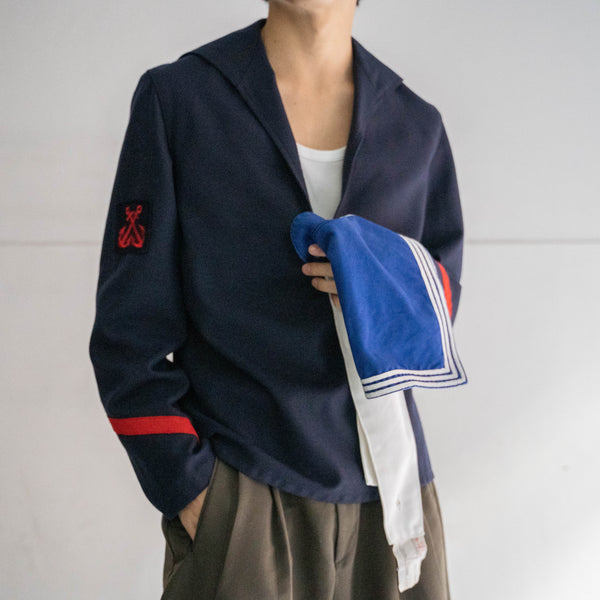 1980-90s French military navy sailor smock -with blue collar-