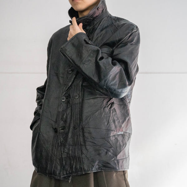 1960-70s France double breasted black leather "corbusier jacket" -chin strap- -2