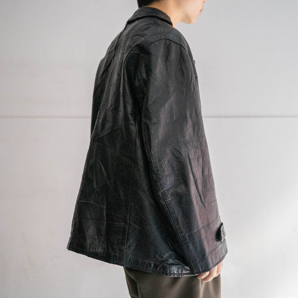 1960-70s France double breasted black leather "corbusier jacket" -chin strap- -2