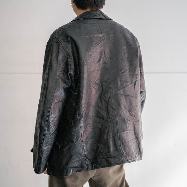 1960-70s France double breasted black leather "corbusier jacket" -chin strap- -2