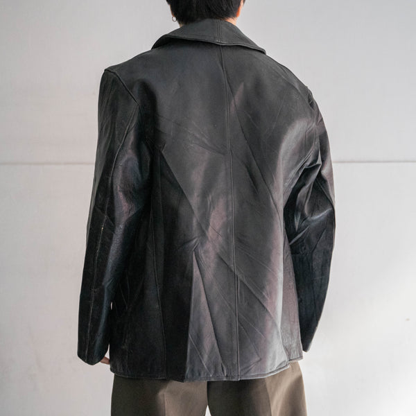 1960-70s France double breasted black leather "corbusier jacket" -chin strap- -1