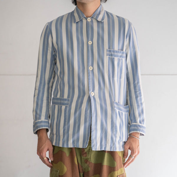 around 1980s French blue × white striped pajama shirt -repair-