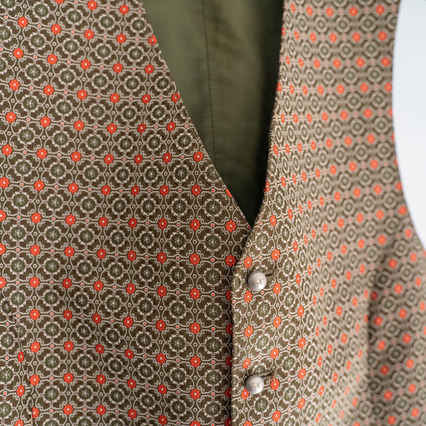 1970-80s olive based all over pattern vest