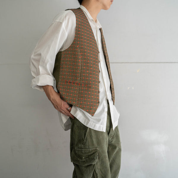 1970-80s olive based all over pattern vest
