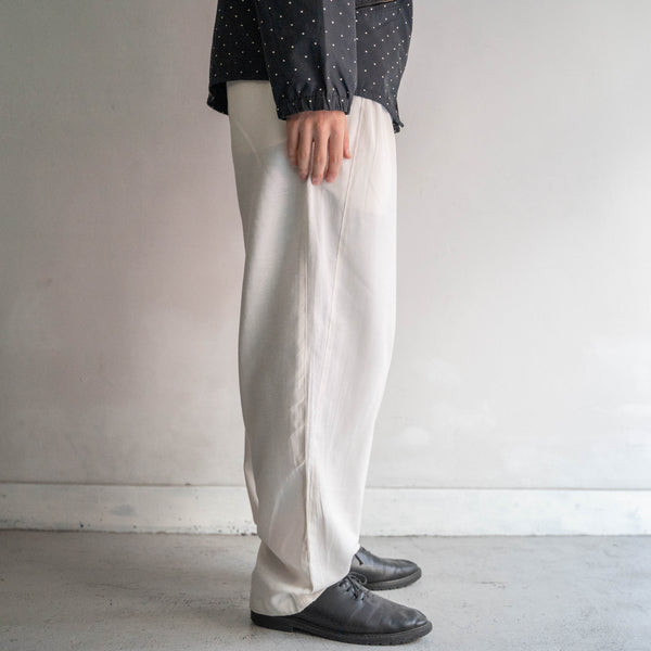 around 1990s white color linen × poly two tuck slacks