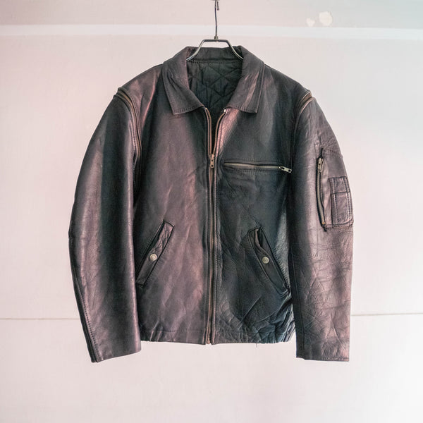 1970-80s French military pilot leather jacket -black color & detachable arms-