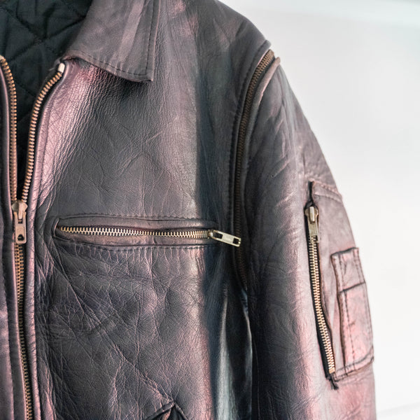 1970-80s French military pilot leather jacket -black color & detachable arms-