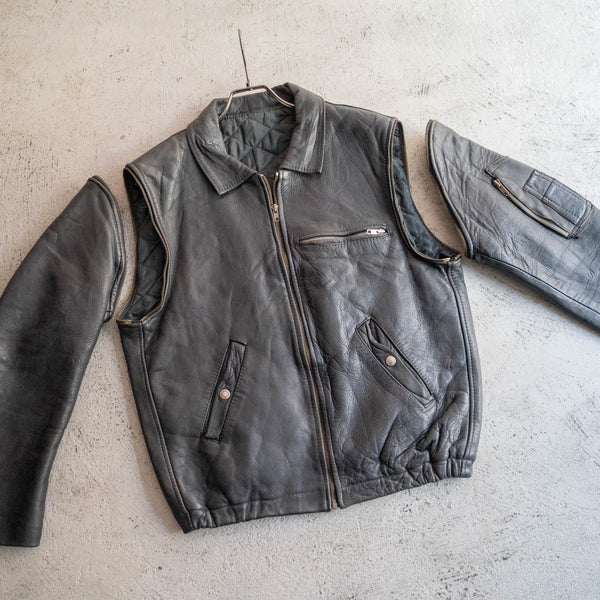 1970-80s French military pilot leather jacket -black color & detachable arms-
