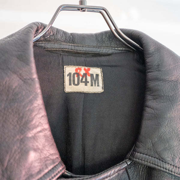 1980s French military black leather motorcycle coat