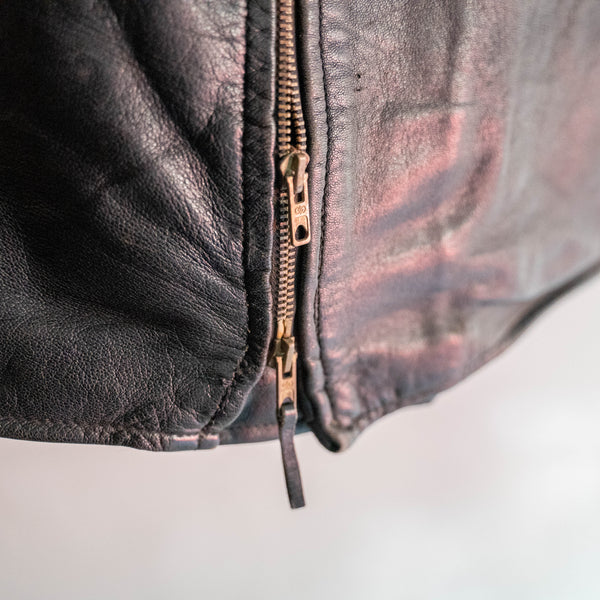 1980s French military black leather motorcycle coat